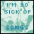 Animated contact sheet of 18 frames showing a pixelated text-based animation with blue and teal colors, where the phrase "I'M SO SICK OF LOVE SONGS" transforms into "I'M SO TIRED OF TEARS" through frame-by-frame character changes.