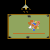 Animated contact sheet showing a pool table scene with a stick figure character performing actions across multiple frames, including holding and swinging a cue stick to hit billiard balls on a green felt surface.