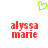 Green pixelated heart symbol above red text reading 'alyssa marie' in two identical lines on white background.