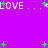 Purple background with repeated white 'LOVE' text and green plus signs scattered across the image.