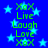 Blue background with light blue stars and green text repeating 'XoX Live Laugh Love' in a vertical pattern.