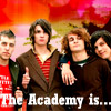 Four people pose together against a red and orange gradient background with white text reading The Academy is... at the bottom.