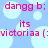 Pixelated text in pink on light blue background with white circular shapes, repeating 'dangg b: its victoriaa (:victoriaa (:' across two identical frames.