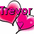 Pixelated pink heart-shaped design with bold magenta text 'Trevor' overlaid, featuring a smaller heart detail and black outline accents.
