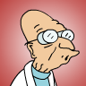 Cartoon character with bald head, thick glasses, and a long nose, wearing a white lab coat over a light blue shirt against a solid red background.
