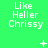 Green background with white text reading 'Like Heller Chrissy' repeated across three , featuring small animated symbols like plus signs and dots
