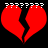 Two red broken heart shapes with white question marks above each segment on a black background, animated to alternate positions.