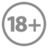 Gray circular icon with '18+' text inside, rendered in pixelated style on light gray background.