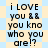 Pixelated text reads "i LOVE you && you know who you are!?" on a light blue and beige star-patterned background with visible pixelation and color shifts.