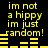Yellow pixelated text on black background reads "im not a hippy im just random!" with horizontal bar patterns below each phrase.