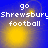 Blue background with yellow gradient circles and white text reading 'go Shrewsbury football' in pixelated font.