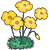 Animated contact sheet of four yellow flower icons with green bases, each showing slight variations in petal arrangement and stem positioning across frames.