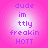 Four identical circular icons with pink gradient backgrounds display purple text reading 'dude im ttly freakin HOTT' in pixelated font.