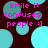 Pixelated text 'smile it confuses people :]' in bright pink over a dark background with overlapping cyan circles.