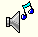 Pixelated speaker icon with blue musical notes, varying background shades from beige to gray and white