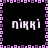 Pixelated text "niki" repeated four times in a , bordered by purple and pink square patterns on black background