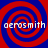 Four identical red and blue spiral patterns arranged in a with white text 'aerosmith' overlaid on each spiral