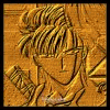 A static image shows a stylized character with spiky hair holding a card, next to text listing 'Got Wood?', name Tasuki from Fushigi Yuugi type Stained Wood.