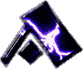 Six of a hammer-shaped icon with purple lightning effects on dark blue and black background