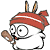 A 50x50 pixel animated buddy icon featuring a white cartoon character with red headband and brown antennae, shown in two frames: left frame has wide eyes holding a wooden stick, right frame has closed eyes smiling while still holding the stick.