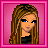 Pixelated character with long brown hair and blue eyes in pink square frames, alternating between open and closed eyes with text variations.