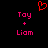 Red pixelated heart symbol above pink text reading 'Toy + Liam' on black background.