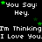 Pixelated text repeats 'You Say: Hey.' and 'I'm Thinking I Love You.' with green stars on a black background, showing animation through star position changes.