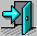 Pixel art of a teal door with cyan trim opening leftward, revealing a cyan arrow pointing right, then closing to show a closed door with a yellow and black star-shaped doorknob.