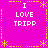 A static pixel art image with a bright pink background, yellow decorative borders, and four identical text blocks reading "I LOVE TRIPP" in white block letters.
