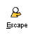 Pixelated yellow figure with white head holding a white object, repeatedly labeled 'Escape' below each instance on gray background.