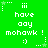 Green background with repeated white pixel text and symbols, including 'iii', 'have aay mohawk!', ':)', and star-like shapes in various positions.