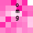 Pixelated pink and white with four vertical of black 'omg' text, each containing three identical characters