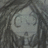 A pixelated grayscale image of a stylized face with closed eyes and flowing hair against a dark background.