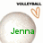 Green text reading 'Jenna' inside a light gray circular frame with a small orange heart symbol above it.