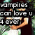 A pixelated image with text overlays and a colorful striped background, featuring partial phrases about vampires and sparkle.