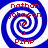 Four identical blue and white spiral patterns with red text reading "nathan johnson is a PIMP" arranged in a