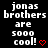 Pixelated text repeats 'jonas brothers are 5000 cool!' with red heart symbols on a black background, arranged in a pattern