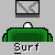 Pixelated green couch with white headrests, each displaying a small screen showing various icons including Olympic rings and fire effects.