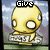 Pixelated yellow character with large white eyes and sweat droplets, holding a sign under changing text overlays.