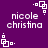 Purple background with white pixelated text 'nicole christina' and four distinct white square-based geometric patterns arranged in a