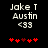 Pixelated text 'Jake T Austin' with '<33' and red heart symbols on black background, showing animation change in heart symbols.