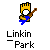 Pixelated icon shows a figure with yellow hair, blue clothing, and brown guitar against white background; text below reads 'Linkin Park' in blocky font.