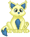 A yellow cartoon cat with blue accents sits against a gray background, displaying multiple facial expressions including closed eyes and open mouth.