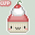 Pixel art icon of a smiling cake with cherry on top, showing three states: full face, partial face, and top-only view.