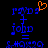 Blue pixelated text and symbols on black background with orange heart symbol above text in left frame.