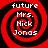Four identical red and black spiral icons with white text reading 'future Mrs. Nick Jonas' arranged in a