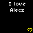 Black background with repeated white text 'I love Alecz' and yellow pixelated hearts in a pattern