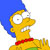 Pixelated character with blue hair, yellow skin, red bow tie, and wide eyes looking right, cropped to show upper body.