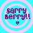 Four identical circular icons with cyan background and pink concentric rings display purple text 'sarry Berry!!' above a small heart symbol.
