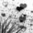 Black-and-white pixelated image with abstract shapes and text elements arranged in a